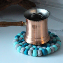 Load image into Gallery viewer, Throat Chakra Blue Felt Ball Trivet
