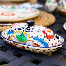 Load image into Gallery viewer, Encantada Handmade Pottery Butter Dish, Dots &amp; Flowers
