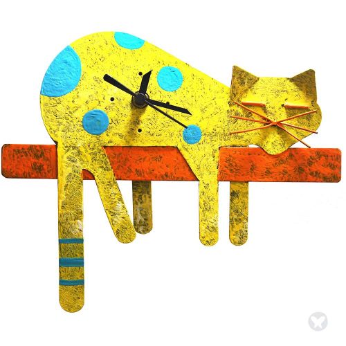 Lazy Cat Wall Clock Yellow