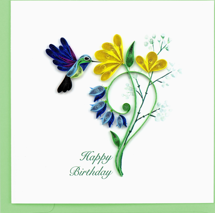 Quilling Card Large - Birthday Hummingbird