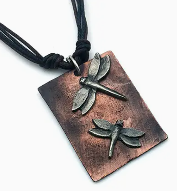 2 Dragonflies Pewter Necklace