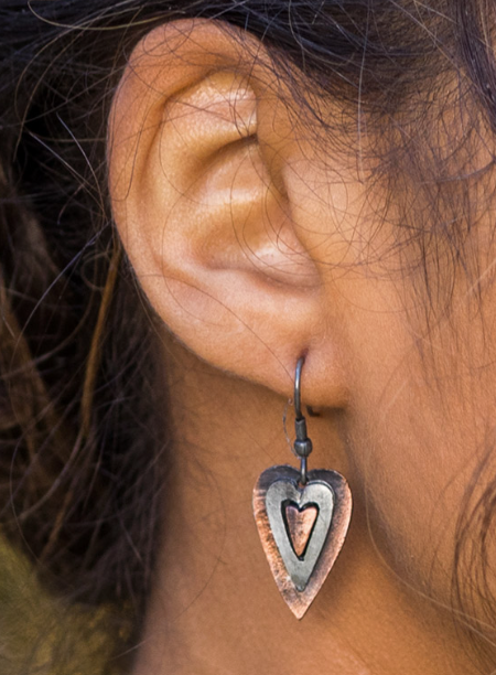 Tall Heart Pewter Earrings