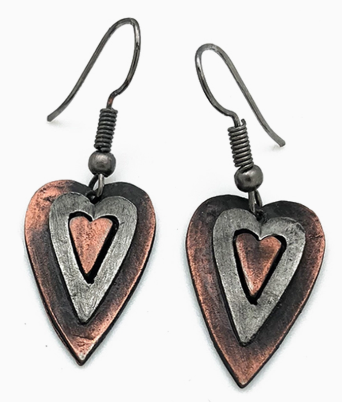 Tall Heart Pewter Earrings