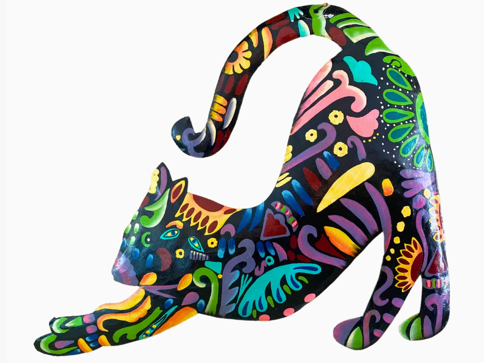 Vivid Cat Stretching Accent Art