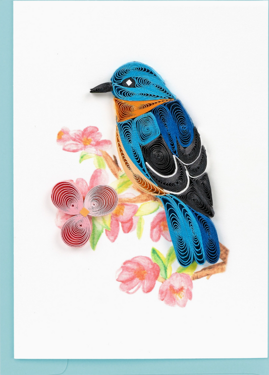 Bluebird On A Flower Branch