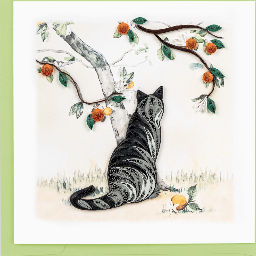 Quilling Card L - Cat and Orange Tree