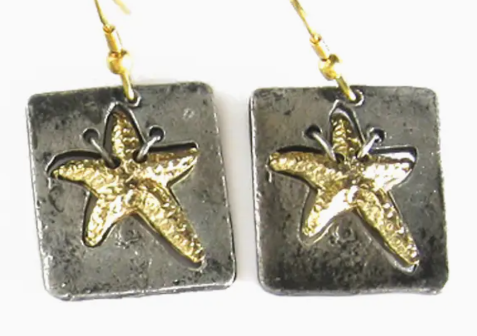 Pewter Starfish 2-Tone Earrings