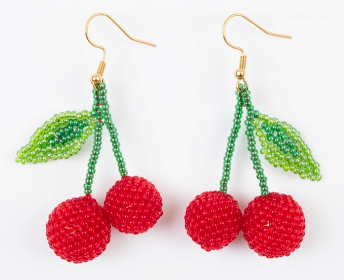 Glass Bead Cherry Earrings