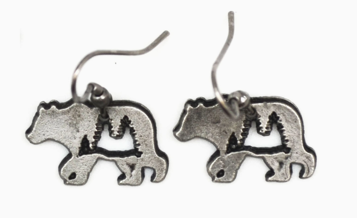 Pewter Tree in Bear Earrings