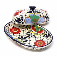 Load image into Gallery viewer, Encantada Handmade Pottery Butter Dish, Dots &amp; Flowers
