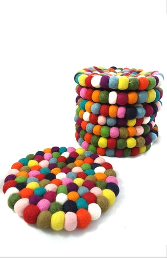 Round Felted Ball Trivet - Multicolor