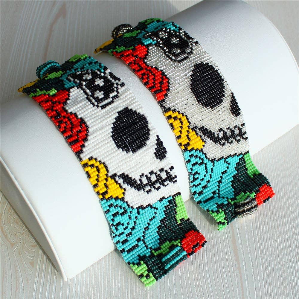 Day of the Dead Bracelet - Turquoise Katrina Beaded