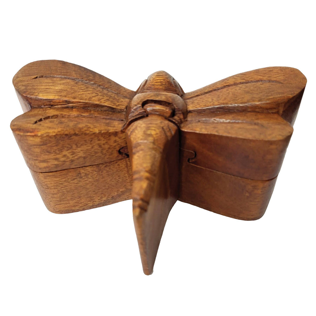 Dragonfly Carved Wooden Puzzle Box: 5.5
