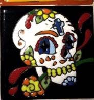 TD-02 Tile Skull With Flower in Mouth