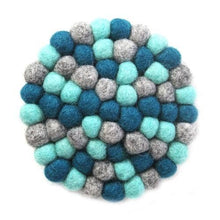 Load image into Gallery viewer, Throat Chakra Blue Felt Ball Trivet
